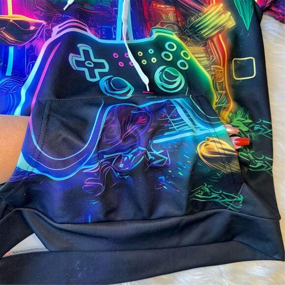 Gamer Unisex Hoodie Multicolor Novelty Cartoon Size Small Halloween - Picture 3 of 9